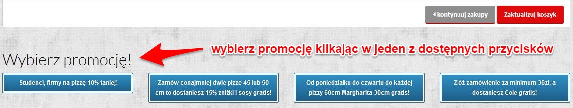 wybierz promocję na pizzę
